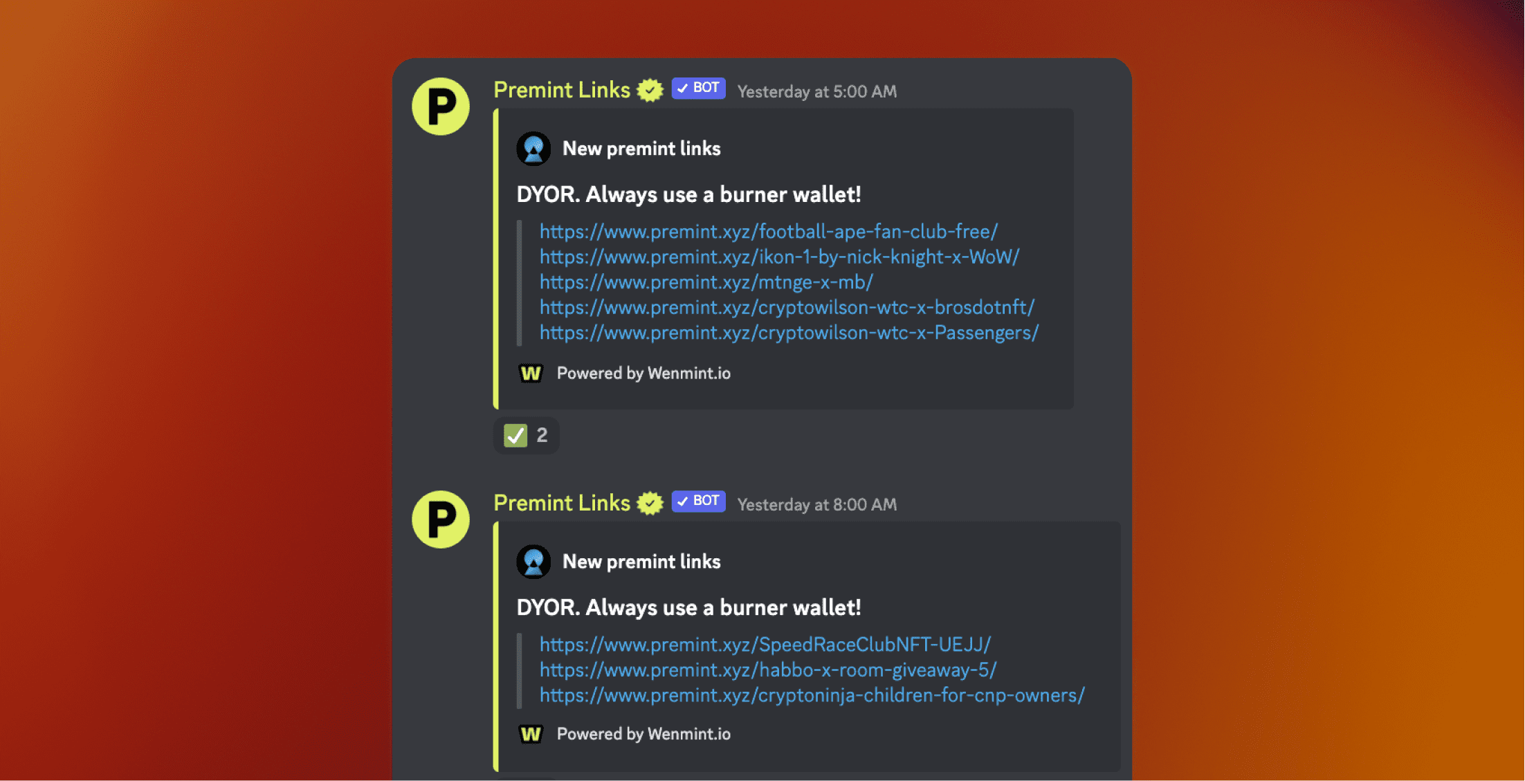 Premint Links Discord Bot
